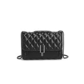 Sac à bandoulière carré de petite taille avec broderie en losange, sac à bandoulière pratique de grande capacité avec chaîne